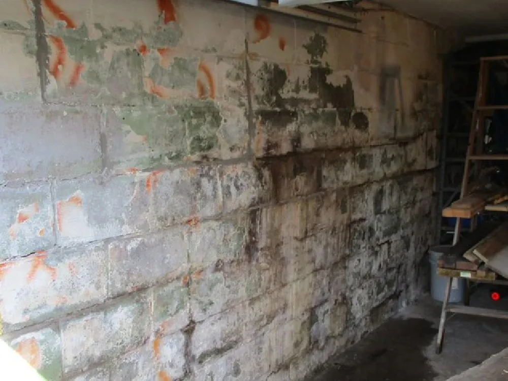 Discolored basement walls and leakage in foundation